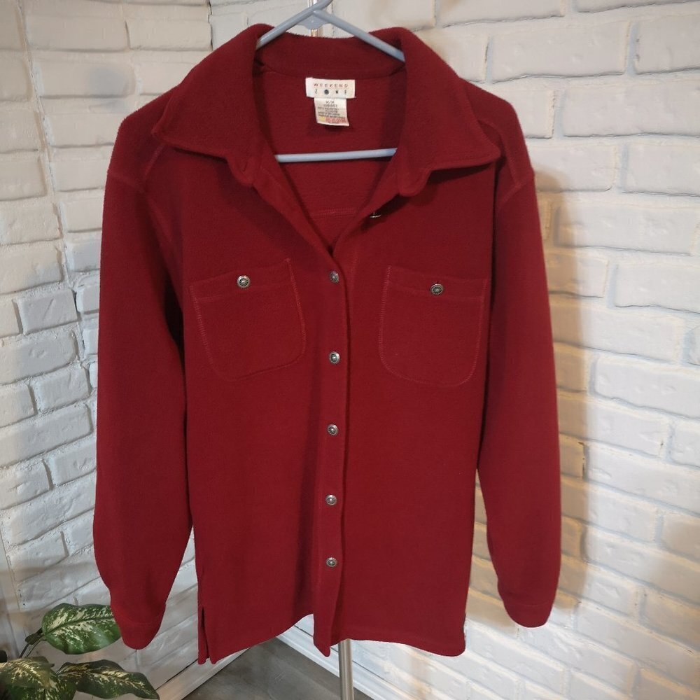 Weekend Zone Ladies Size Medium Red Button Front & Cuffs Fleece Jacket